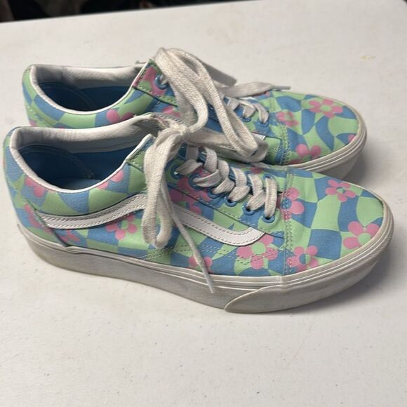 Vans Old Skool Stacked Platform Lace Up Checked Flower Retro Sneakers Pastel - Picture 5 of 7